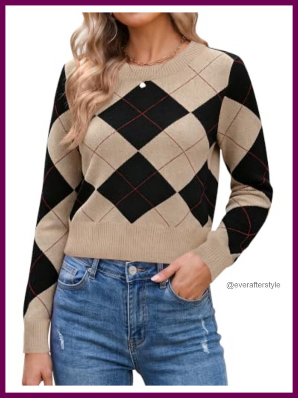 Cropped Sweater Crewneck Long Sleeve Knit Patchwork Fall